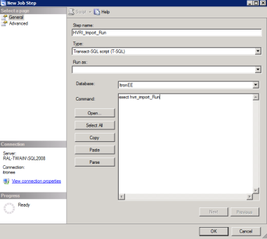 The new job setup dialog.